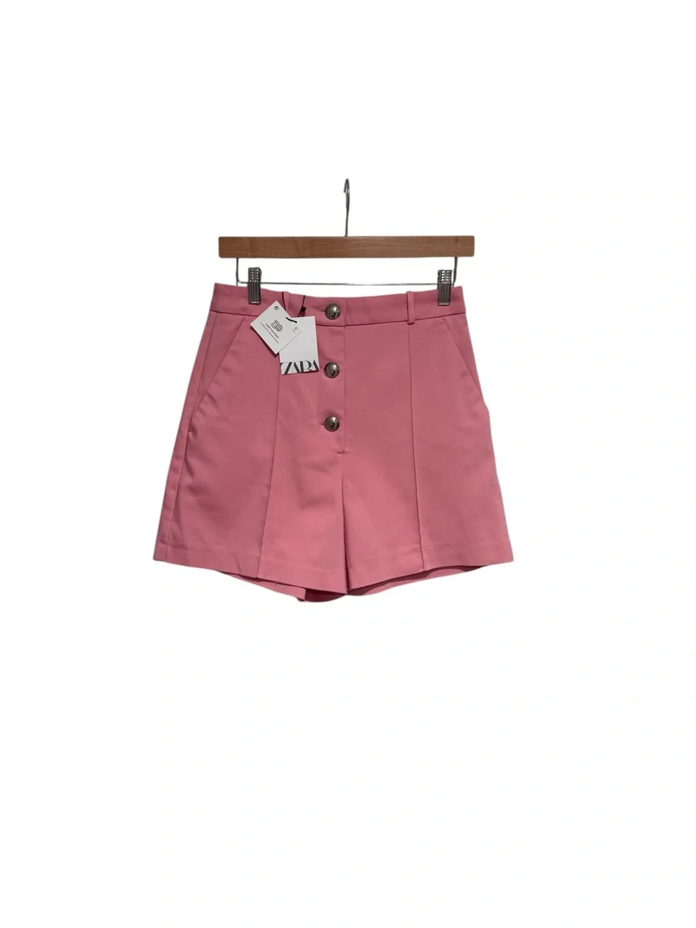 NWT ZARA PINK SHORTS High Waist Large Silver Buttons, Sz M - Picture 4 of 6
